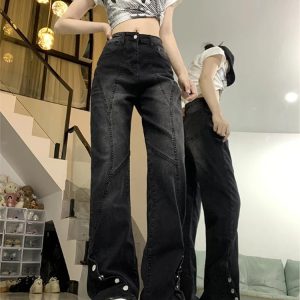 Midnight Flare Snap Jeans - Y2K Fashion for Grunge & Coquette Aesthetic