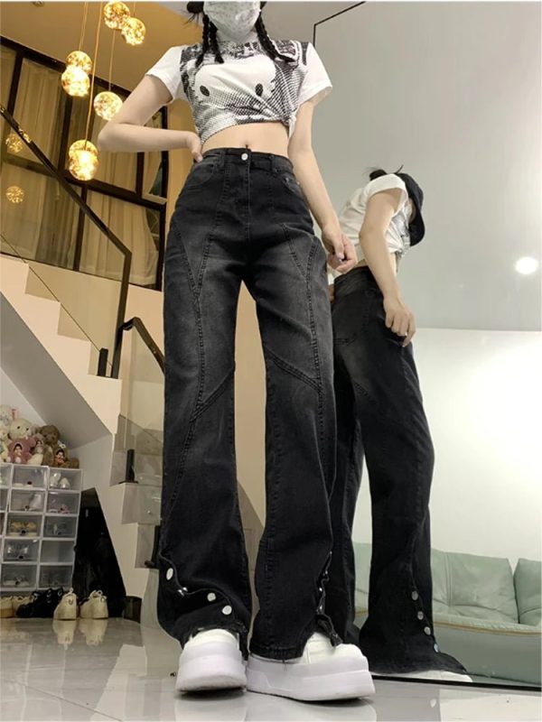 Midnight Flare Snap Jeans - Y2K Fashion for Grunge & Coquette Aesthetic