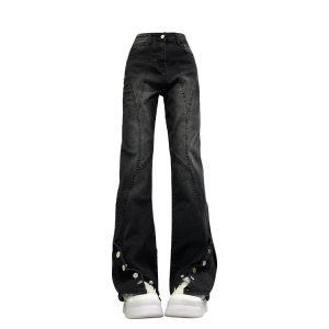 Midnight Flare Snap Jeans - Y2K Fashion for Grunge & Coquette Aesthetic