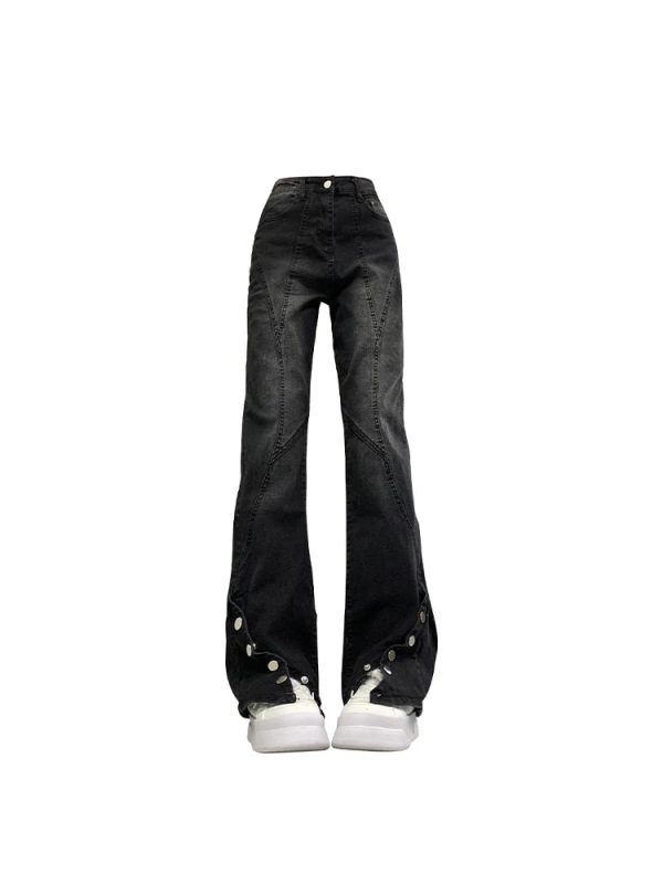 Midnight Flare Snap Jeans - Y2K Fashion for Grunge & Coquette Aesthetic