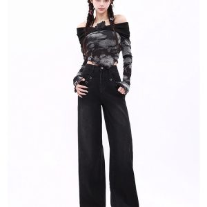 Midnight Wide-Leg Jeans: Y2K Fashion Essential for Grunge & Coquette Aesthetic