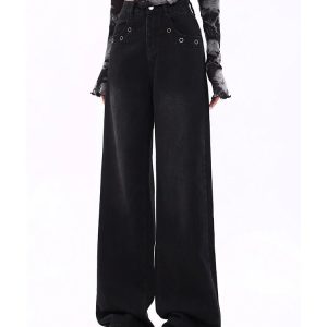 Midnight Wide-Leg Jeans: Y2K Fashion Essential for Grunge & Coquette Aesthetic