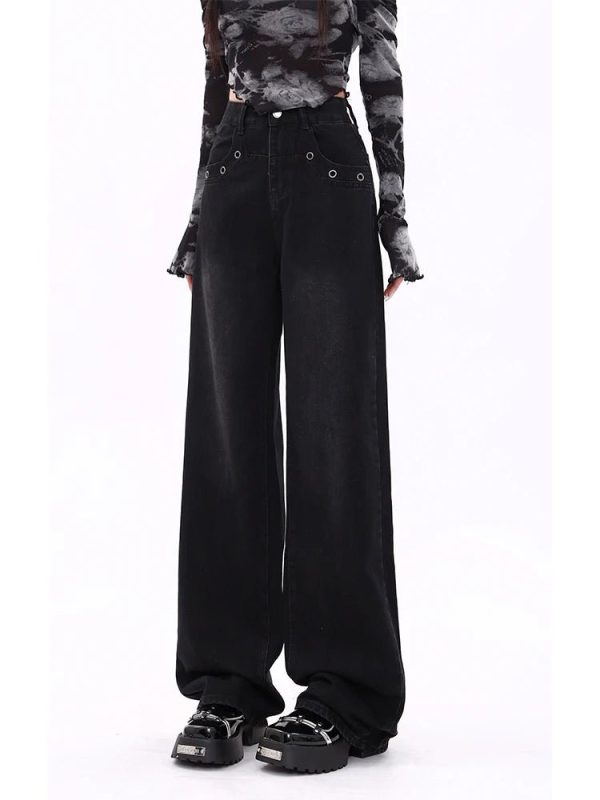 Midnight Wide-Leg Jeans: Y2K Fashion Essential for Grunge & Coquette Aesthetic