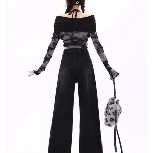 Midnight Wide-Leg Jeans: Y2K Fashion Essential for Grunge & Coquette Aesthetic