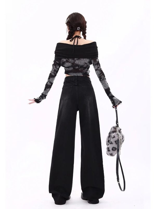 Midnight Wide-Leg Jeans: Y2K Fashion Essential for Grunge & Coquette Aesthetic