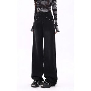 Midnight Wide-Leg Jeans: Y2K Fashion Essential for Grunge & Coquette Aesthetic