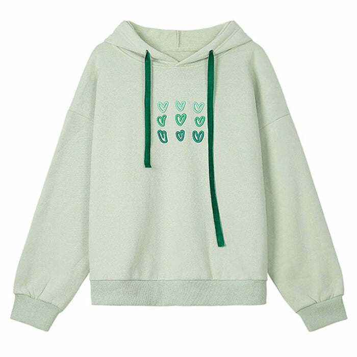 Mint Aesthetic Heart Hoodie - Y2K Fashion for Coquette & Grunge Styles