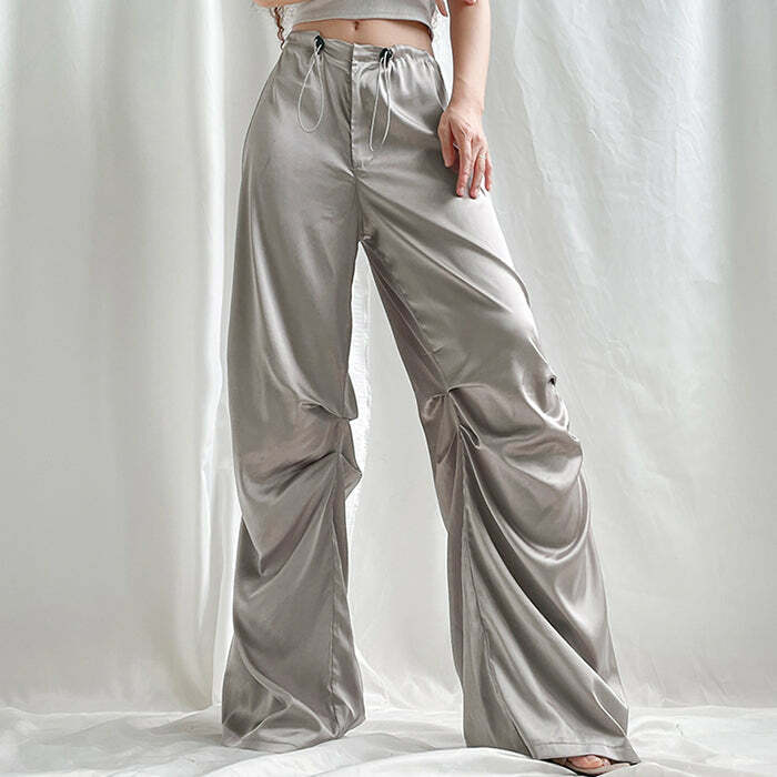 Miracle Satin Wide Pants - Y2K Fashion Essential for Coquette & Grunge Aesthetics