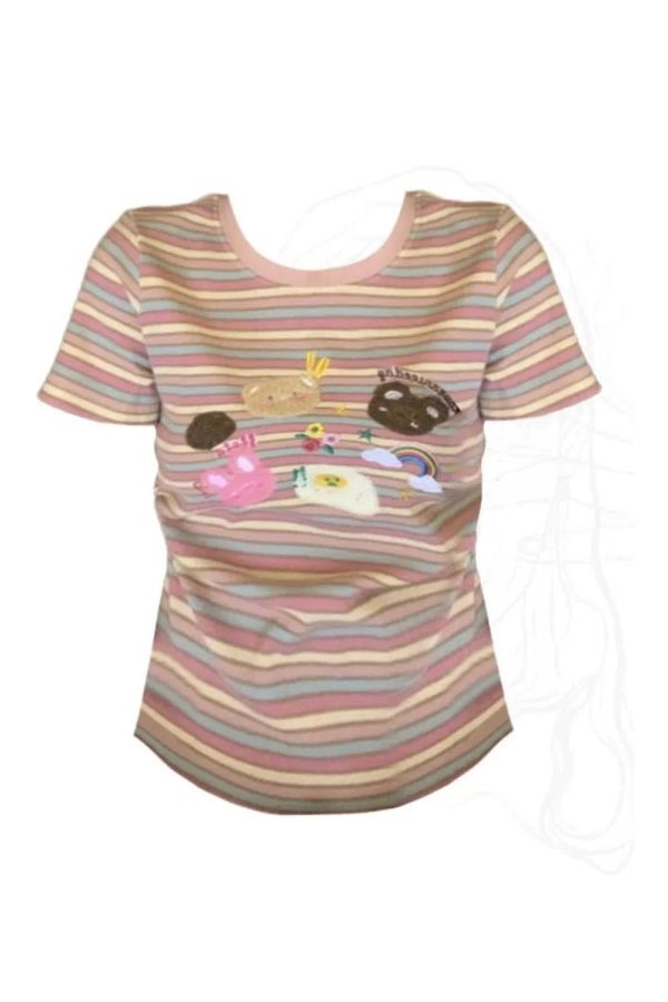 Pastel Breakfast Striped Top - Y2K Fashion for Coquette & Grunge Aesthetics