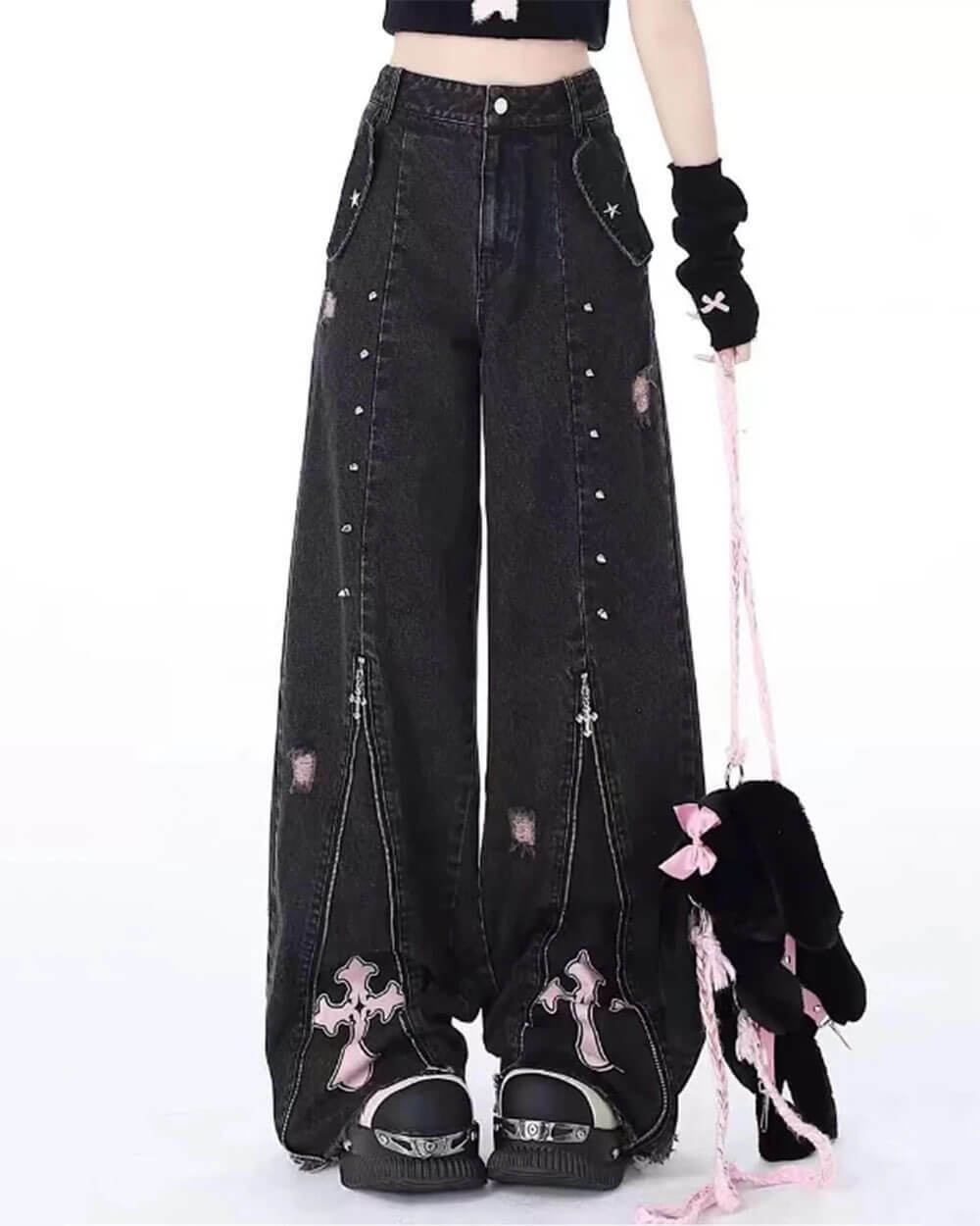 Pastel Goth Baggy Jeans: Y2K Fashion for Grunge & Coquette Aesthetics