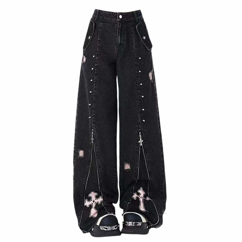 Pastel Goth Baggy Jeans: Y2K Fashion for Grunge & Coquette Aesthetics