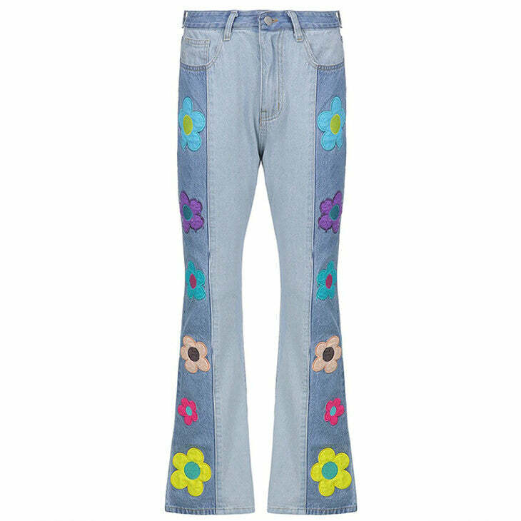 Peace & Petals Y2K Aesthetic Baggy Jeans for Coquette & Grunge Styles