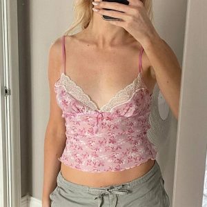 Pink Petal Lace Trim Top - Y2K Fashion Cute Aesthetic for Modern Outfits