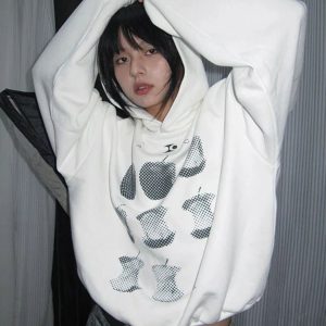 Pixel Core Apple Hoodie - Y2K Fashion Essential for Coquette & Grunge Aesthetics