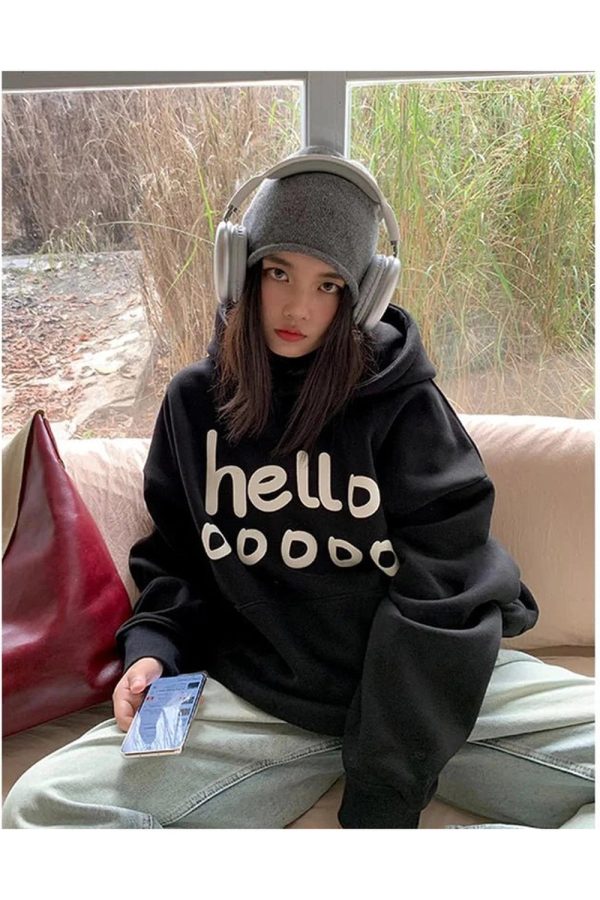 Playful Y2K Oversized Hoodie for Coquette & Grunge Aesthetic Lovers