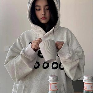 Playful Y2K Oversized Hoodie for Coquette & Grunge Aesthetic Lovers