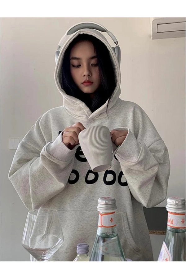 Playful Y2K Oversized Hoodie for Coquette & Grunge Aesthetic Lovers