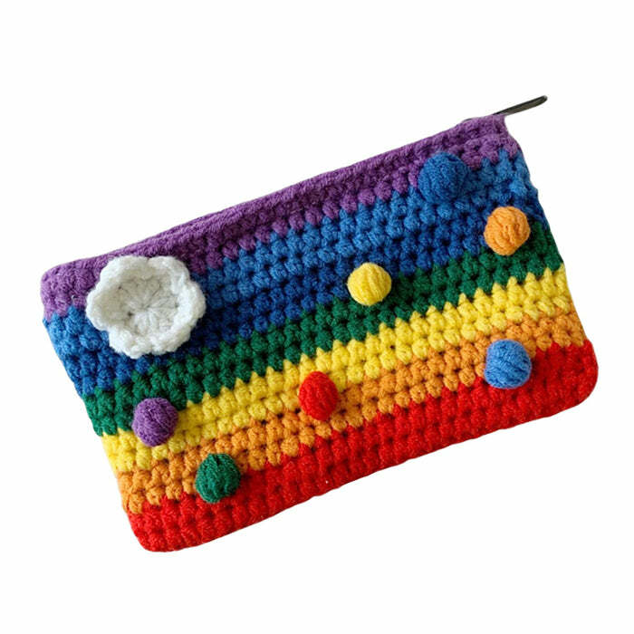 Rainbow Knitted Purse - Y2K Aesthetic Bag for Cute Outfits & Styles