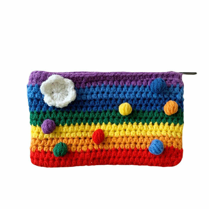 Rainbow Knitted Purse - Y2K Aesthetic Bag for Cute Outfits & Styles