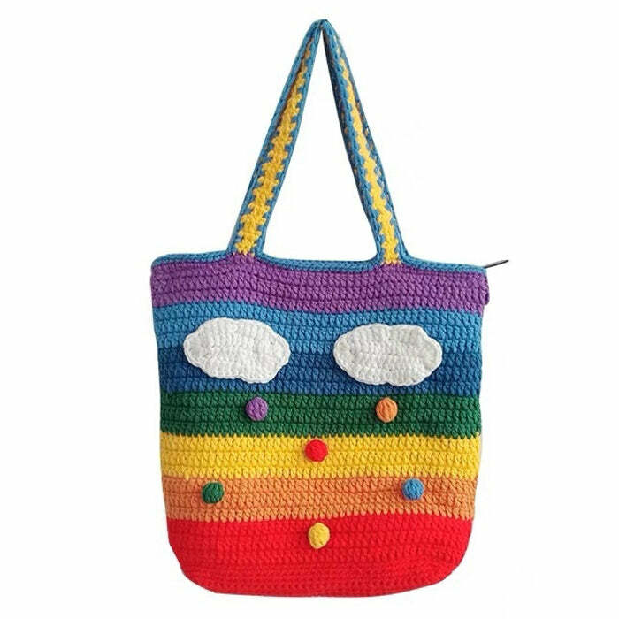 Rainbow Knitted Tote Bag - Y2K Aesthetic Accessory for Cute Outfits