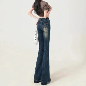 Retro Embroidered Flare Jeans for Y2K Fashion & Coquette Aesthetic