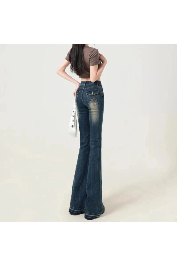 Retro Embroidered Flare Jeans for Y2K Fashion & Coquette Aesthetic