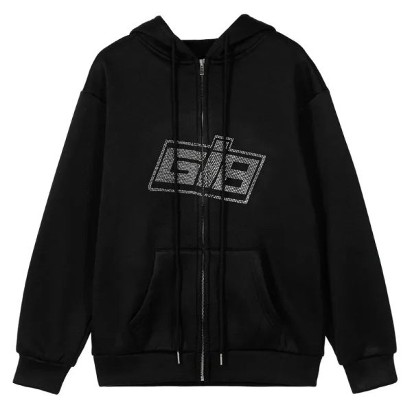 Rhinestone Logo Zip-Up Hoodie - Y2K Fashion for Coquette & Grunge Aesthetic