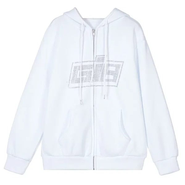 Rhinestone Logo Zip-Up Hoodie - Y2K Fashion for Coquette & Grunge Aesthetic