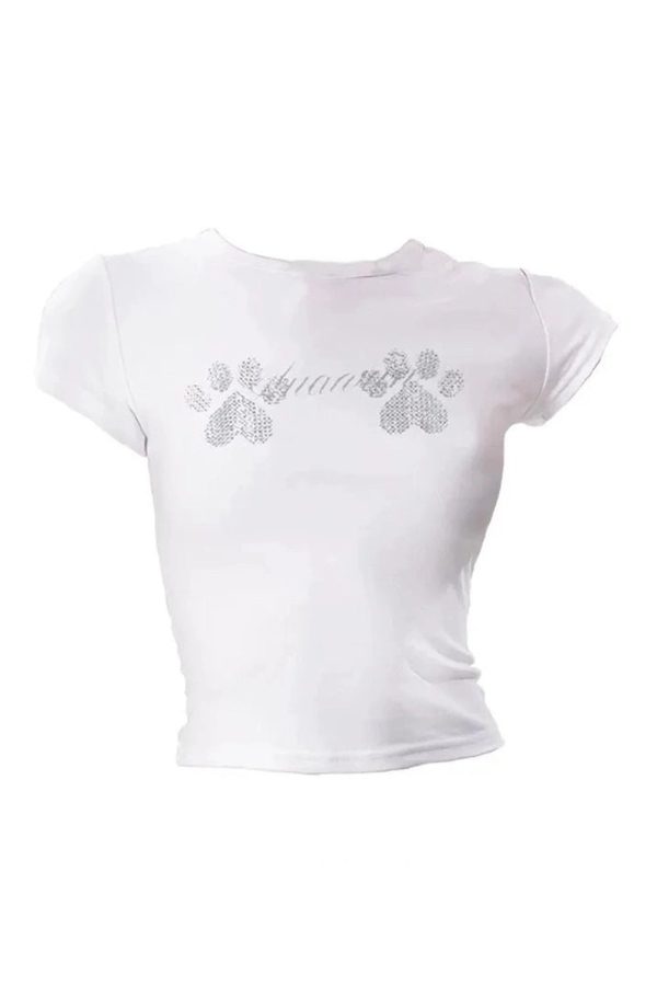 Rhinestone Paw Print Baby Top - Y2K Cute Aesthetic for Trendy Outfits