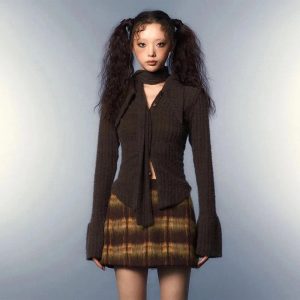 Ribbed Bell Sleeve Knit Top - Y2K Fashion Essential for Coquette & Grunge Aesthetics