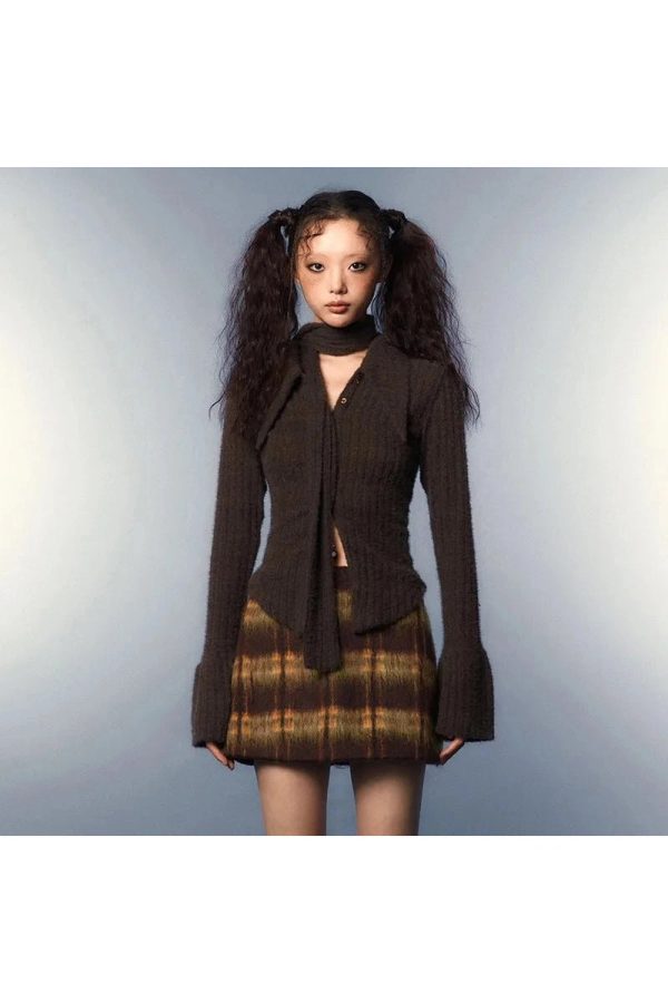 Ribbed Bell Sleeve Knit Top - Y2K Fashion Essential for Coquette & Grunge Aesthetics