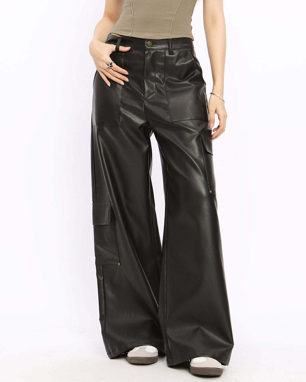 Rock The Scen Y2K Leather Trousers for Grunge & Coquette Aesthetic