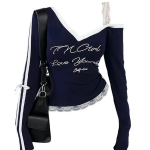 Self-Love Sporty Lace Top - Y2K Fashion for Coquette & Grunge Aesthetics