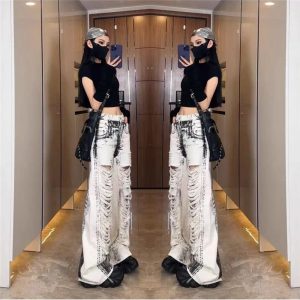 Shattered Chaos Ripped Jeans - Y2K Grunge Aesthetic & Cute Tops Vibe