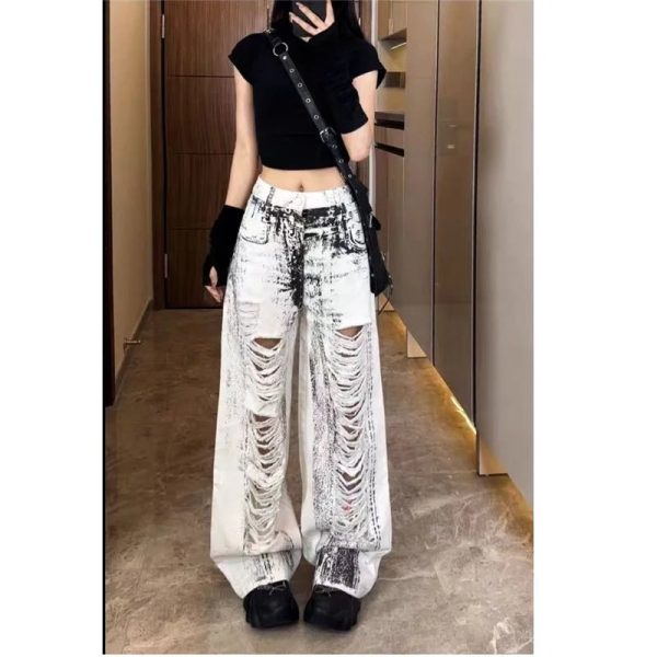 Shattered Chaos Ripped Jeans - Y2K Grunge Aesthetic & Cute Tops Vibe