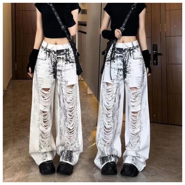 Shattered Chaos Ripped Jeans - Y2K Grunge Aesthetic & Cute Tops Vibe