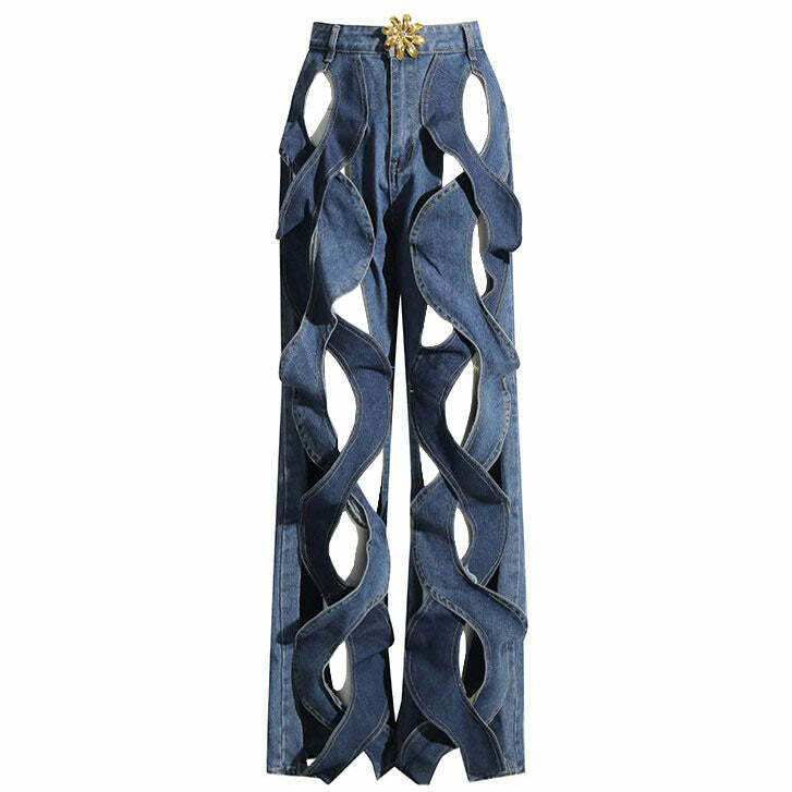 Showgirl Hollow Out Criss Cross Jeans - Y2K Fashion & Aesthetic Vibes