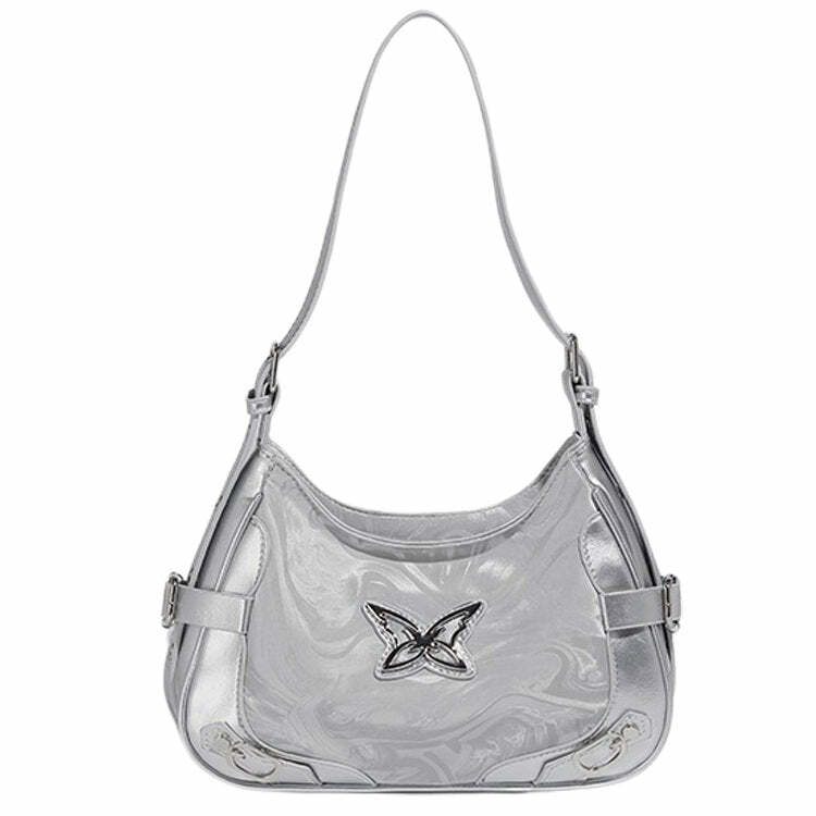 Silver Butterfly Shoulder Bag - Y2K Aesthetic Accessory for Trendy Looks