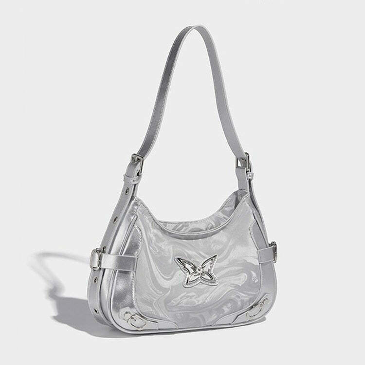 Silver Butterfly Shoulder Bag - Y2K Aesthetic Accessory for Trendy Looks