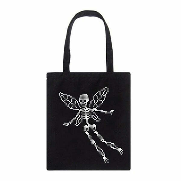 Skull Butterfly Canvas Bag - Y2K Aesthetic, Grunge & Coquette Fashion