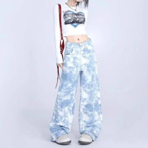 Sky Wash Wide-Leg Jeans for Y2K Fashion: Grunge & Coquette Aesthetic