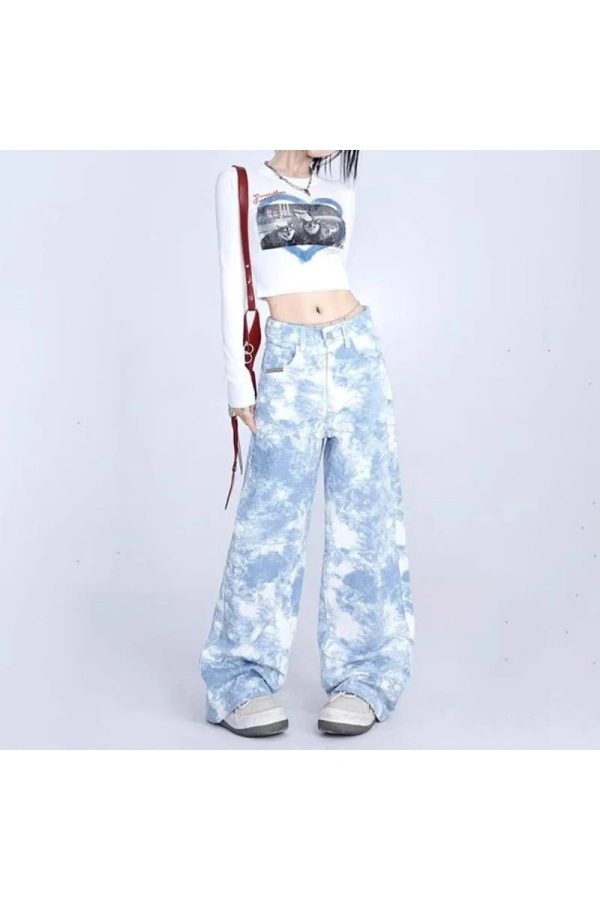 Sky Wash Wide-Leg Jeans for Y2K Fashion: Grunge & Coquette Aesthetic