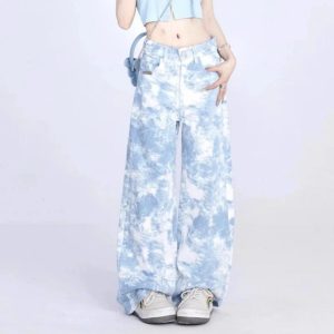 Sky Wash Wide-Leg Jeans for Y2K Fashion: Grunge & Coquette Aesthetic