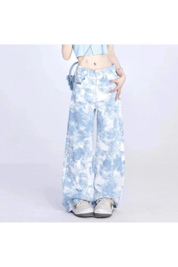 Sky Wash Wide-Leg Jeans for Y2K Fashion: Grunge & Coquette Aesthetic