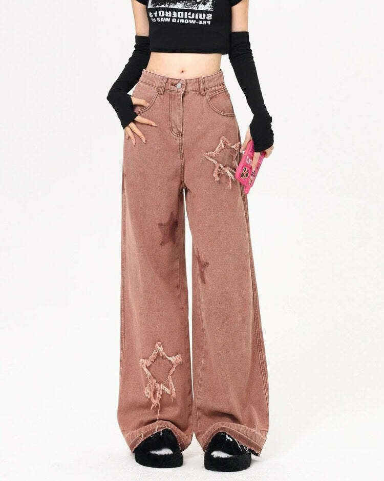 Star Aesthetic Pink Y2K Jeans for Trendy Coquette & Grunge Outfits