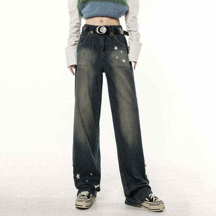 Star Child Baggy Wide Leg Jeans - Y2K Fashion & Grunge Aesthetic