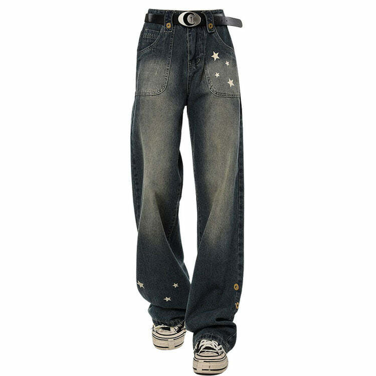 Star Child Baggy Wide Leg Jeans - Y2K Fashion & Grunge Aesthetic