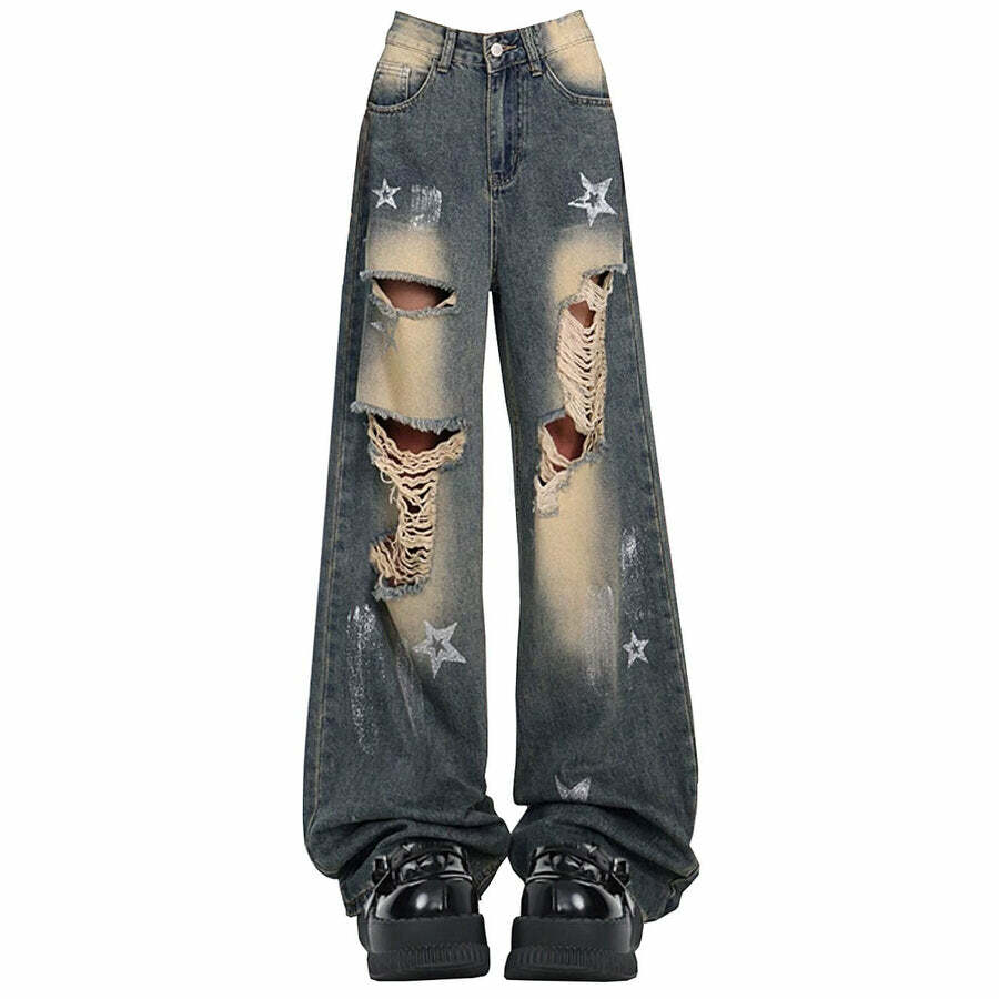 Star Girl Distressed Jeans - Y2K Fashion for Grunge & Coquette Aesthetic