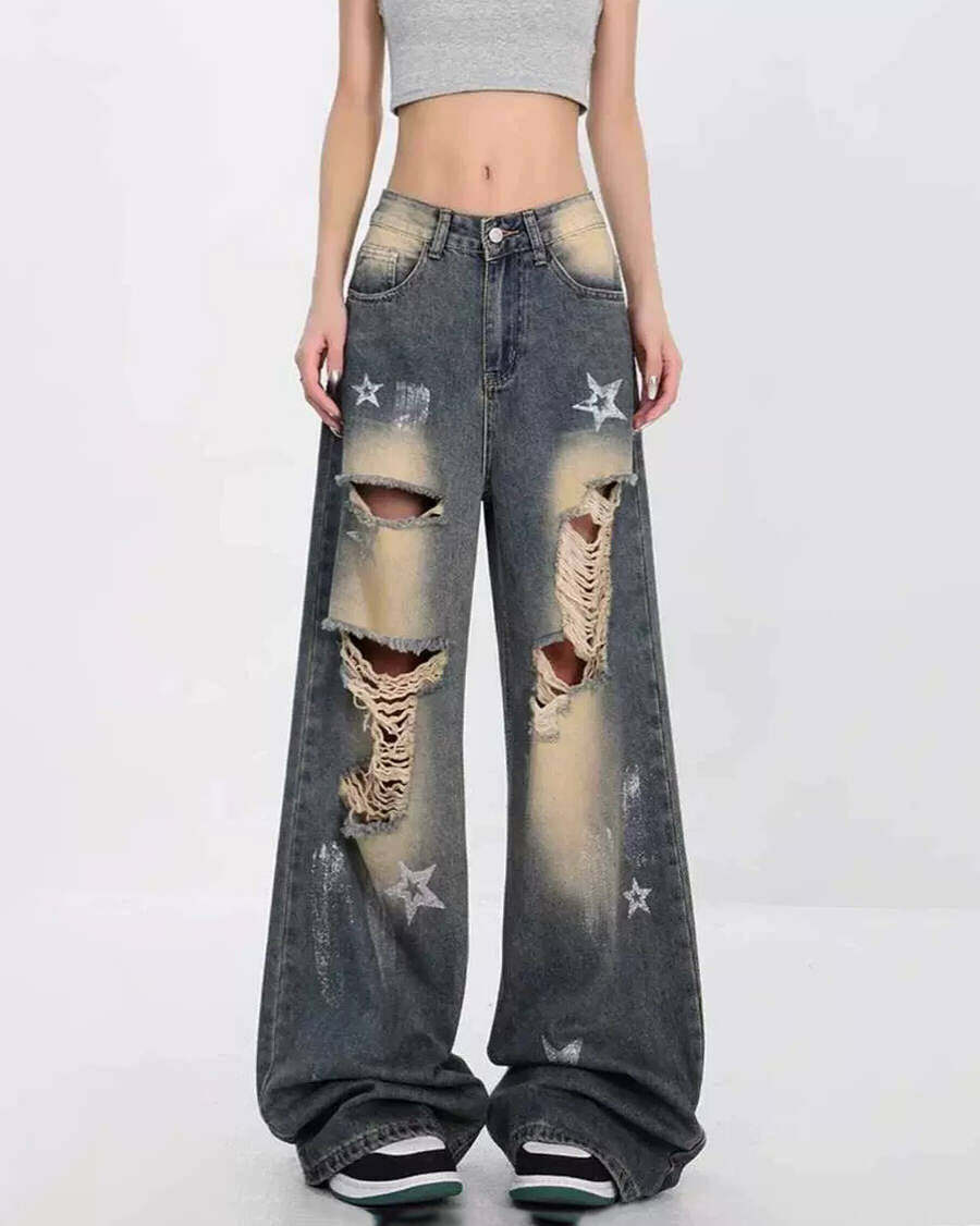 Star Girl Distressed Jeans - Y2K Fashion for Grunge & Coquette Aesthetic