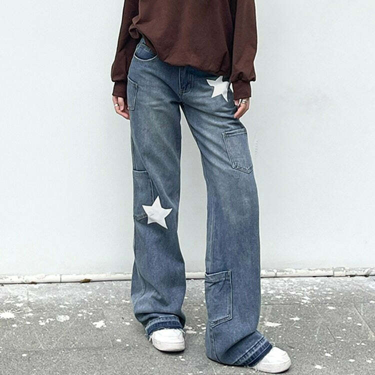 Star Print Y2K Aesthetic Jeans for Trendy Outfits & Cute Looks